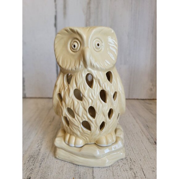 Neutral colored owl ceramic tea light candle holder Unique home decor figure - Picture 1 of 9